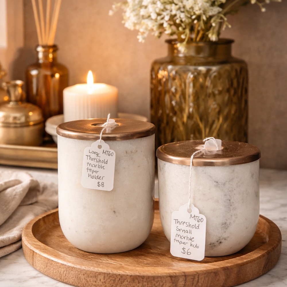 Threshold White Marble Candle Holders with Gold Lids